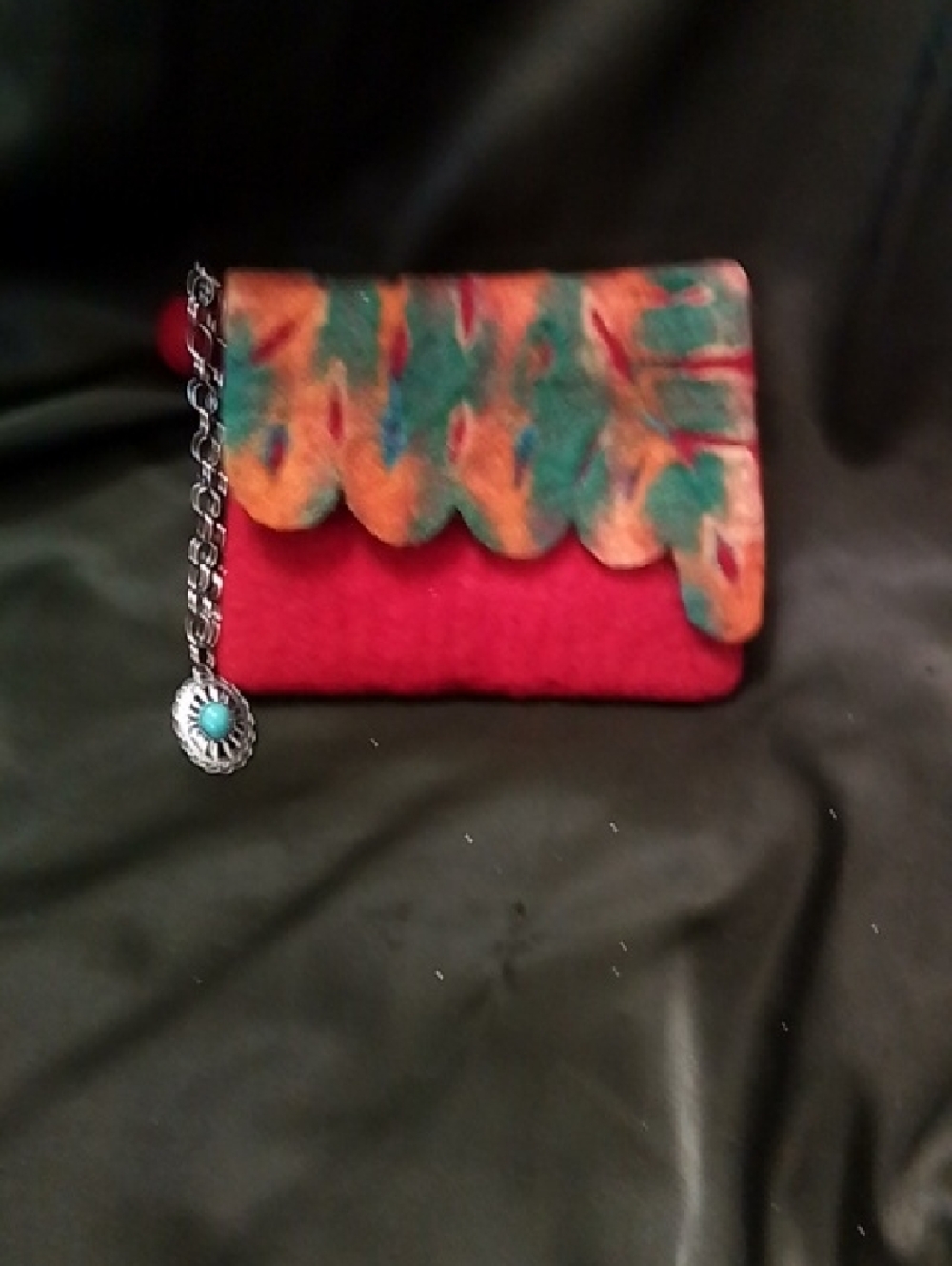 Hand Crafted Red Clutch with Multicolor Scallop Flap